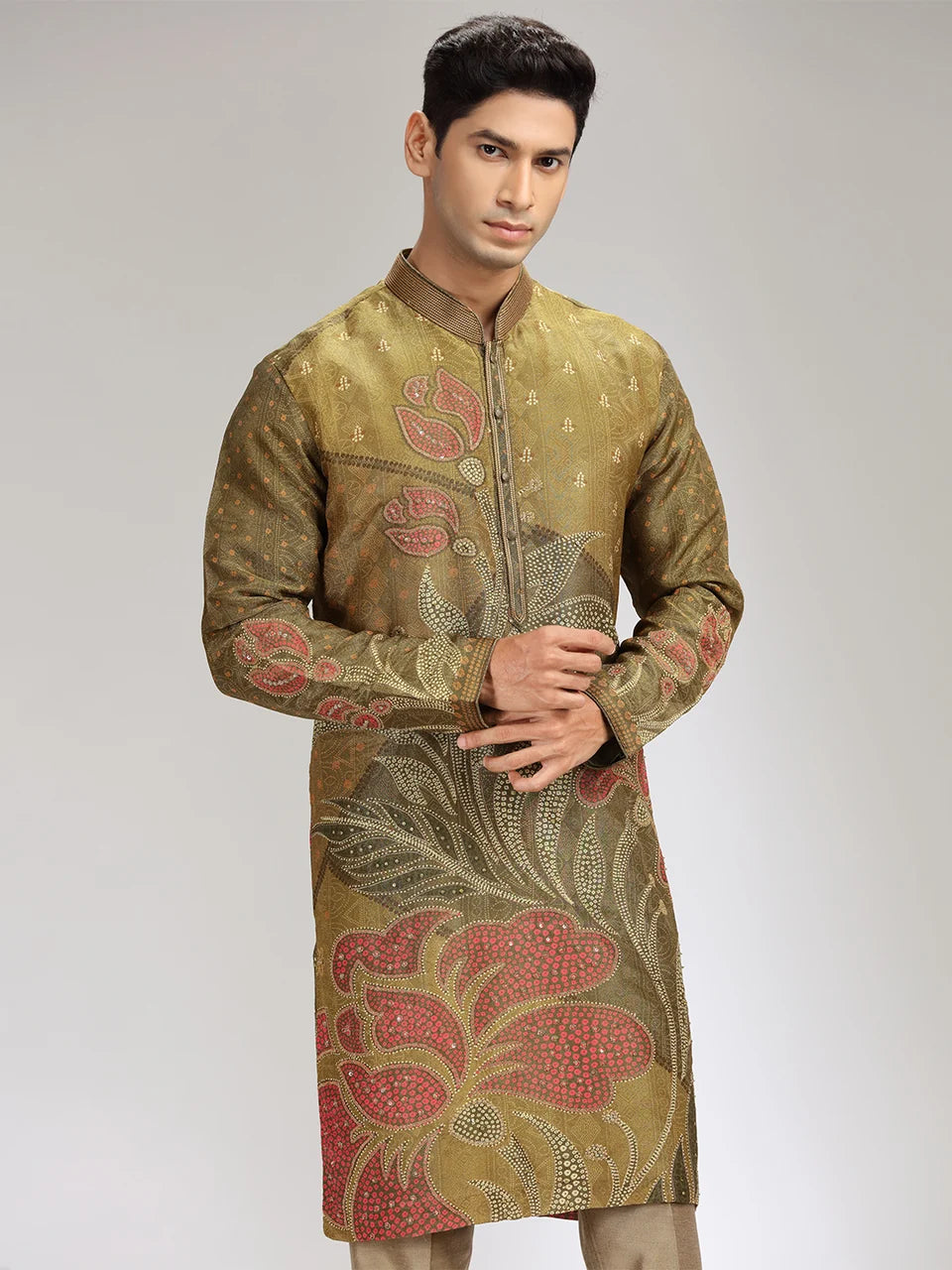 Green Tissue Silk Embroidered & Printed Kurta Set