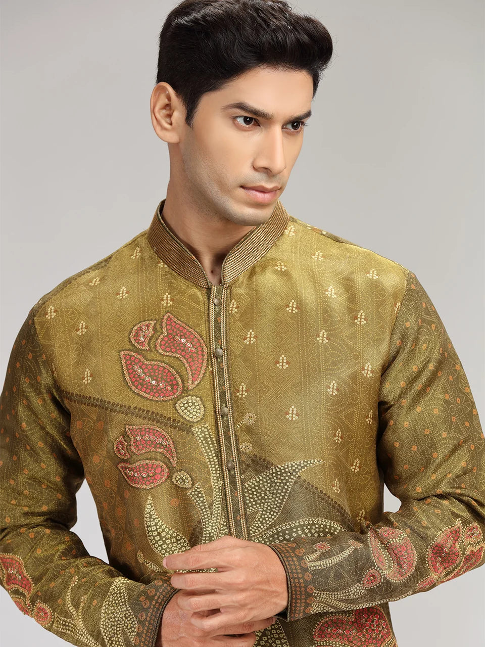 Green Tissue Silk Embroidered & Printed Kurta Set