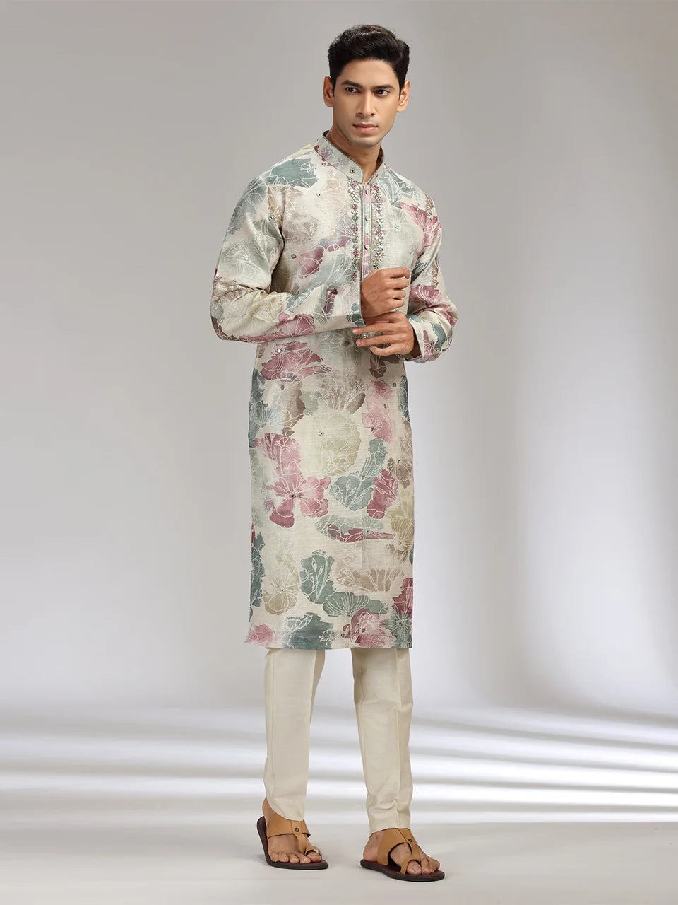 Pista Tissue Silk Embroidered & Printed Kurta Set