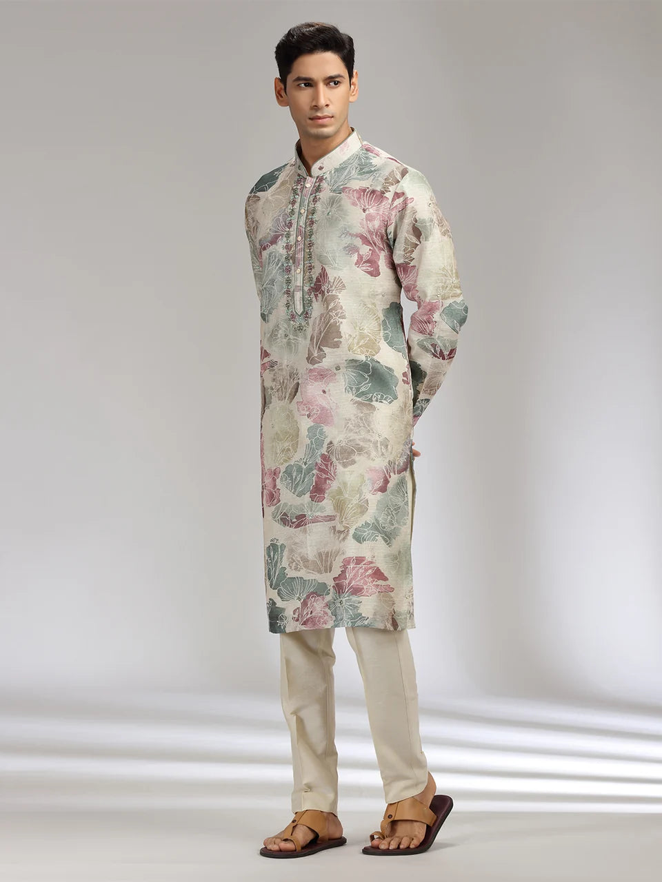 Pista Tissue Silk Embroidered & Printed Kurta Set