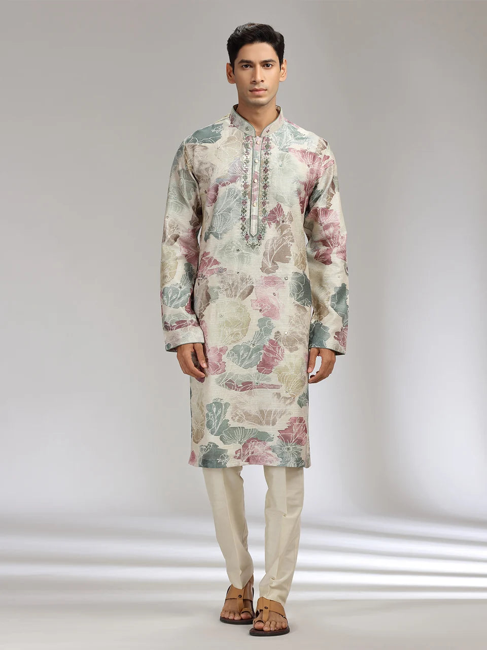 Pista Tissue Silk Embroidered & Printed Kurta Set