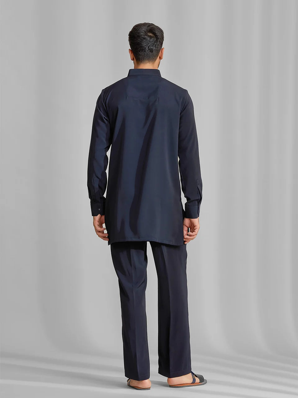 Navy Silk Motif Kurta Set