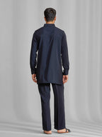 Navy Silk Motif Kurta Set