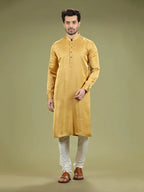 Mustard Yellow Blended Silk Casual Kurta Set