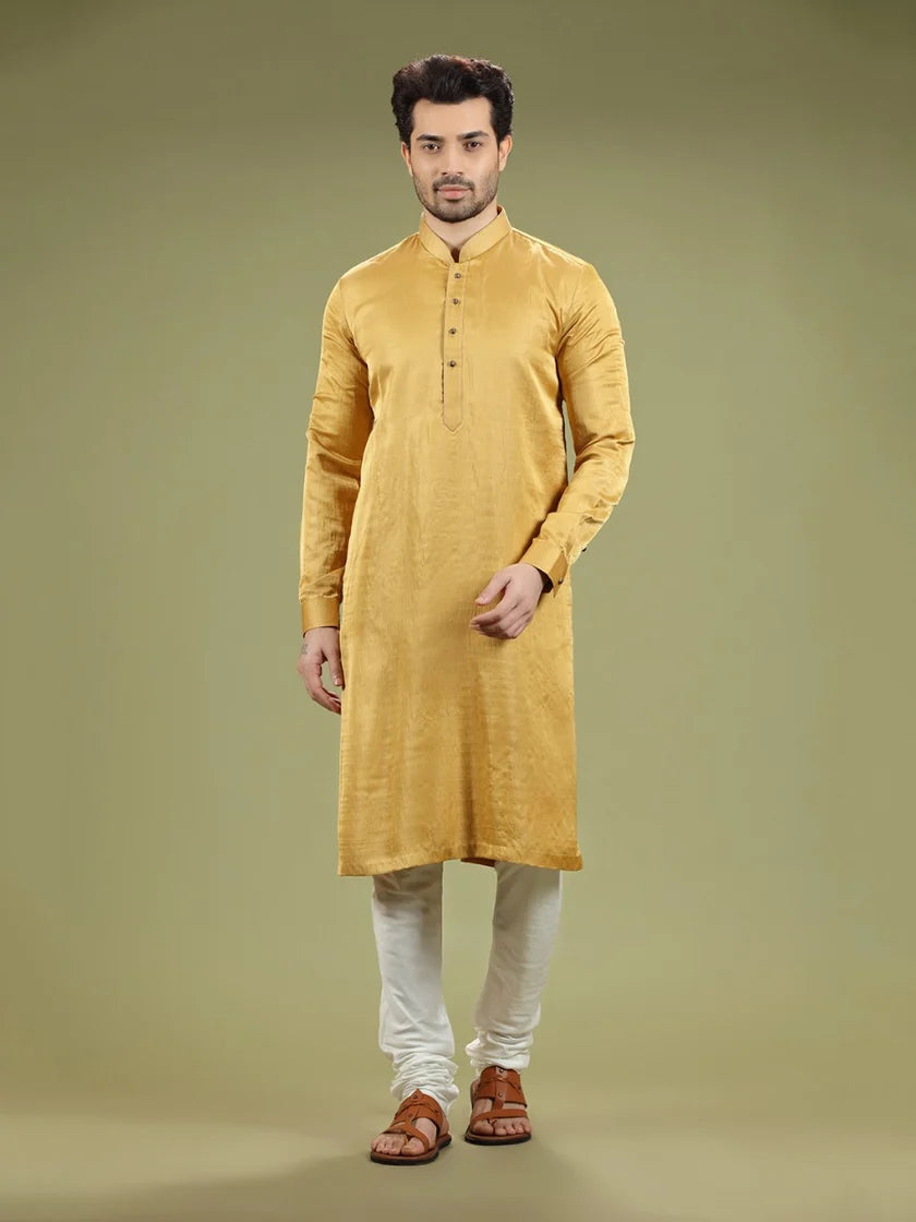 Mustard Yellow Blended Silk Casual Kurta Set