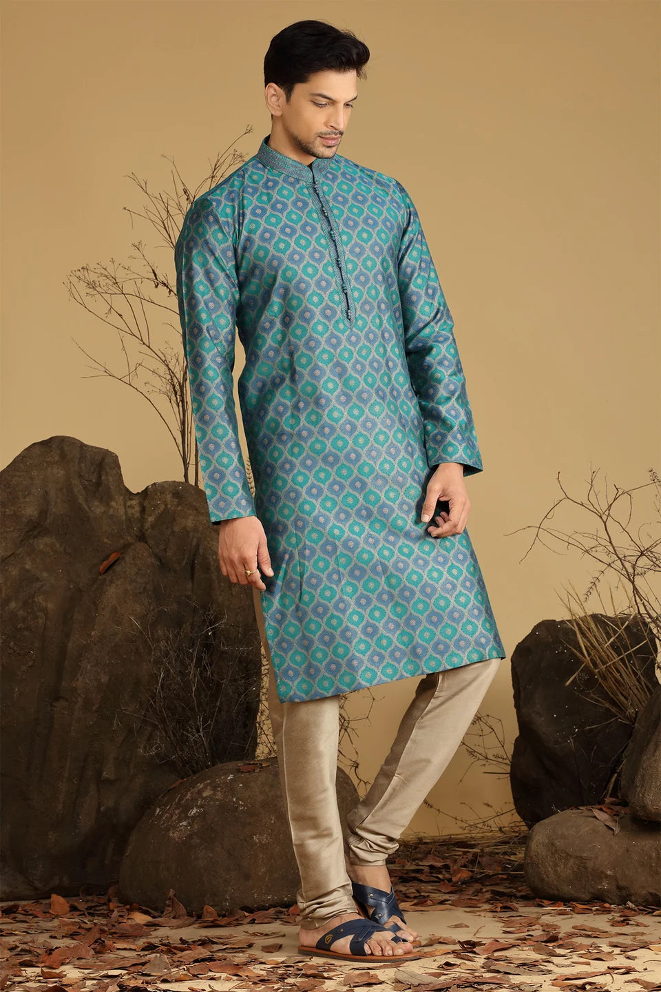 Rama Green Blended Silk Kurta Set