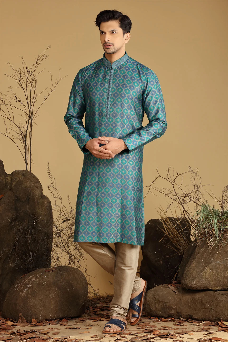Rama Green Blended Silk Kurta Set