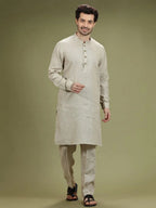 Natural Beige Casual Linen Kurta Set