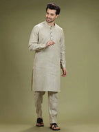 Natural Beige Casual Linen Kurta Set