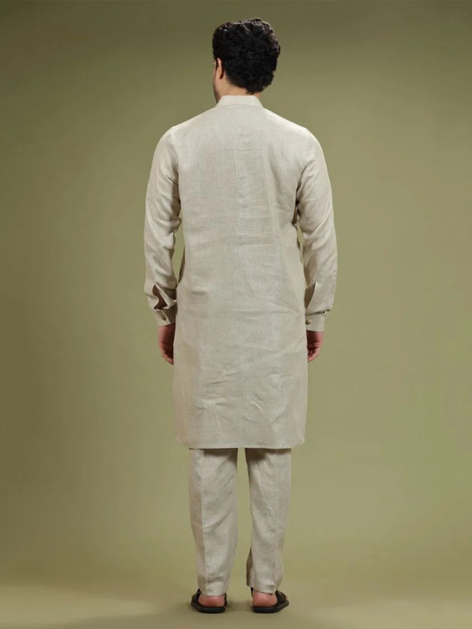 Natural Beige Casual Linen Kurta Set
