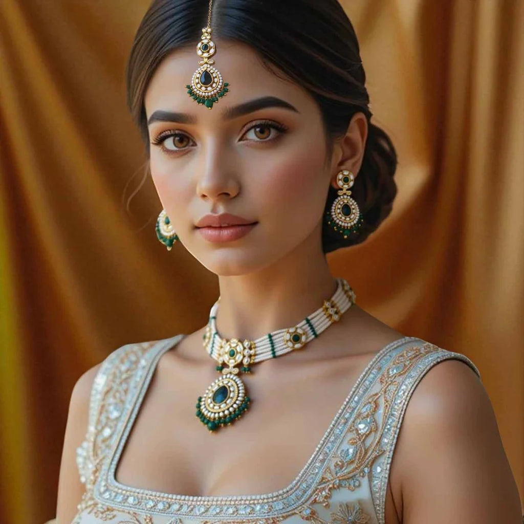 Emerald Sumedha Kundan Jewellery Set