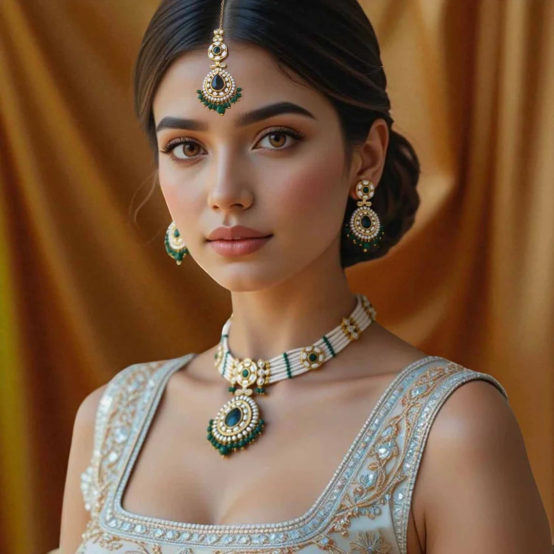 Emerald Sumedha Kundan Jewellery Set