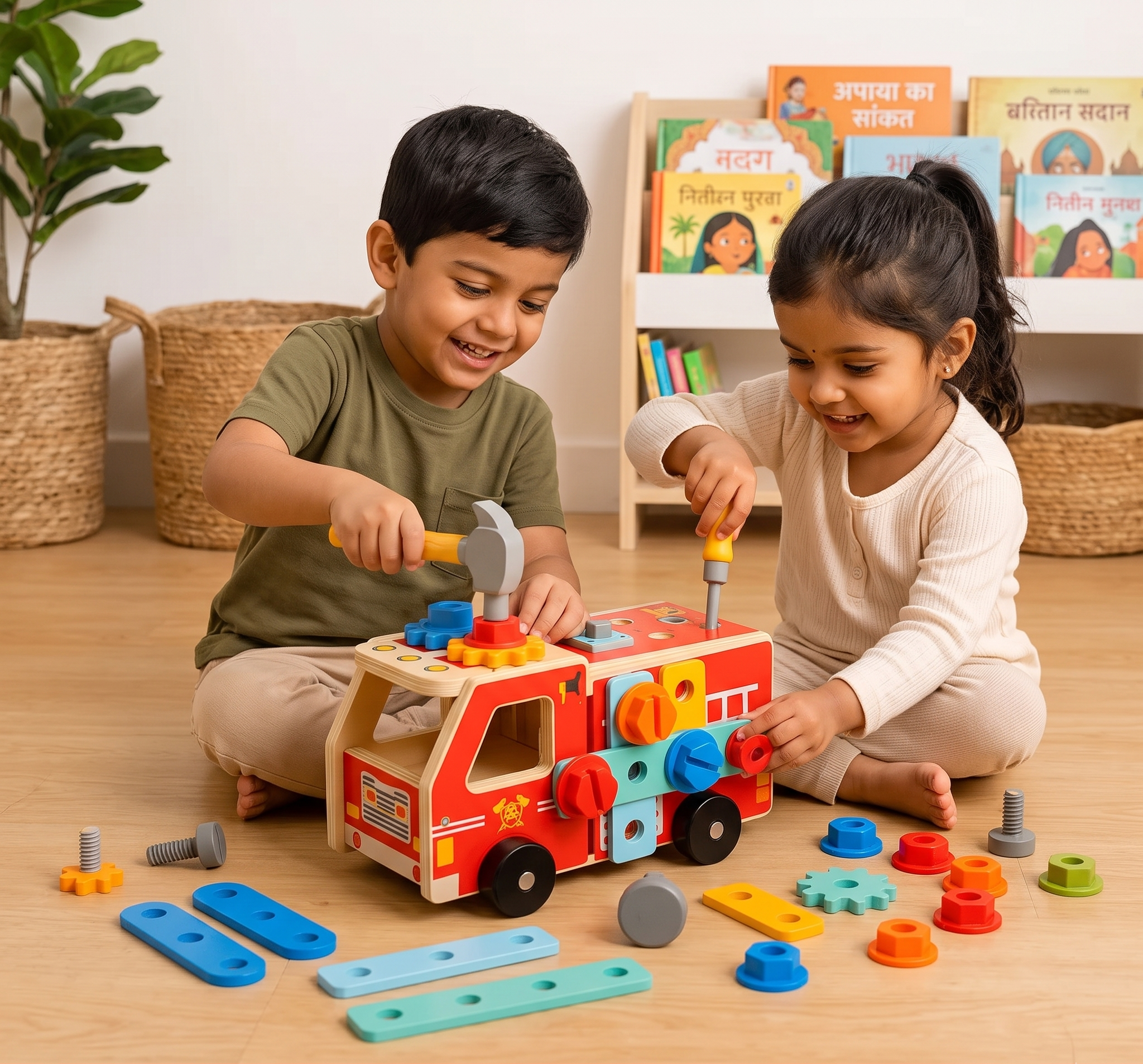 Montessori Wooden Firefighter Tool Box & Building Set | Develop Craft Skills & Creativity