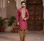 Wine Silk Kurta with Aligarhi Pant