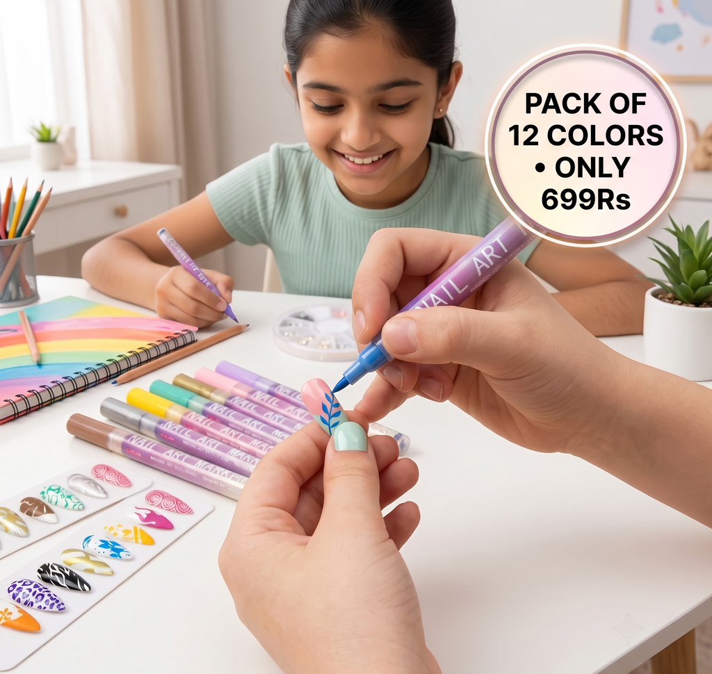 Kids Nail Art Set With Precision Tip | Pack of 12 Colors
