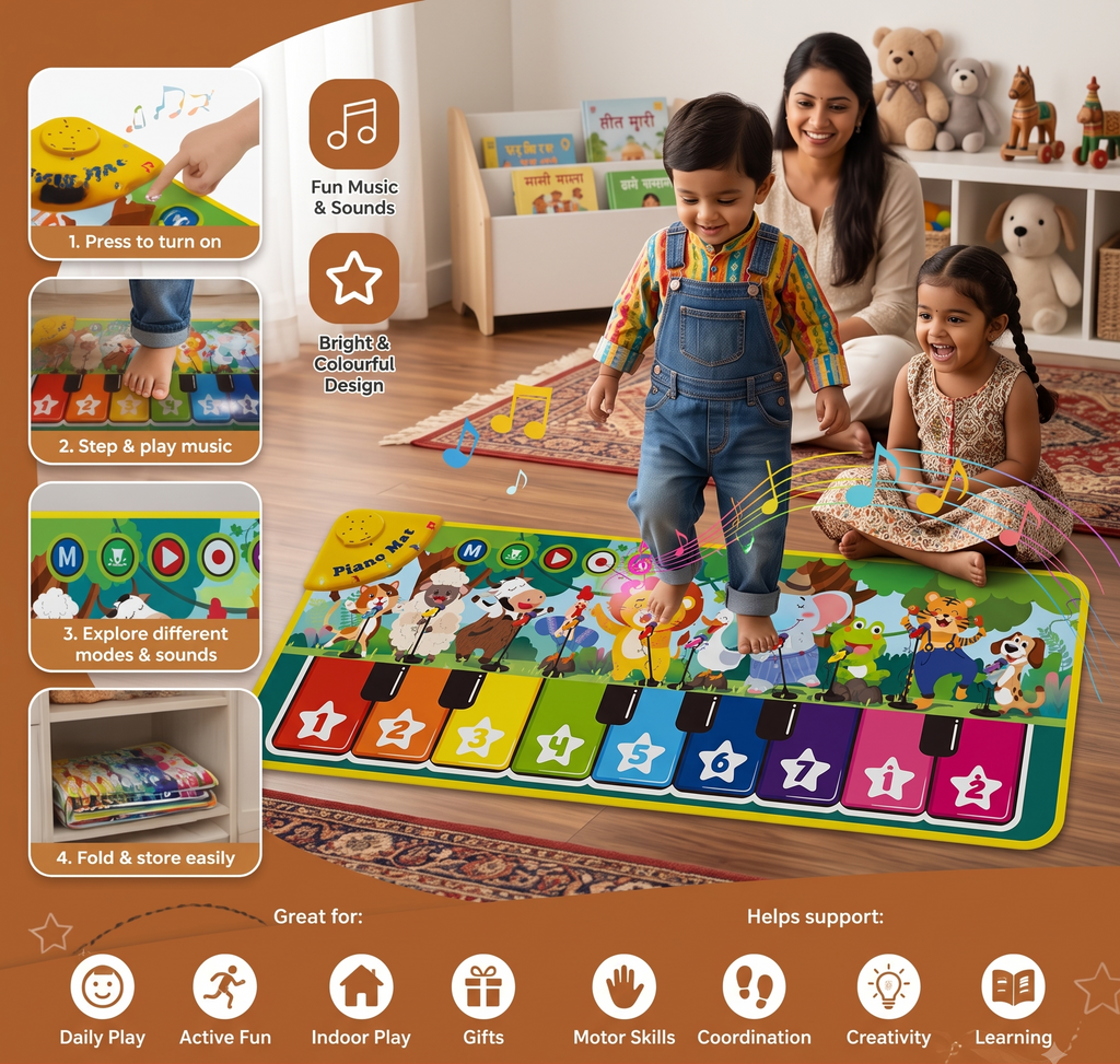 Interactive Musical Piano Play Mat | Boosts Creativity & Activity