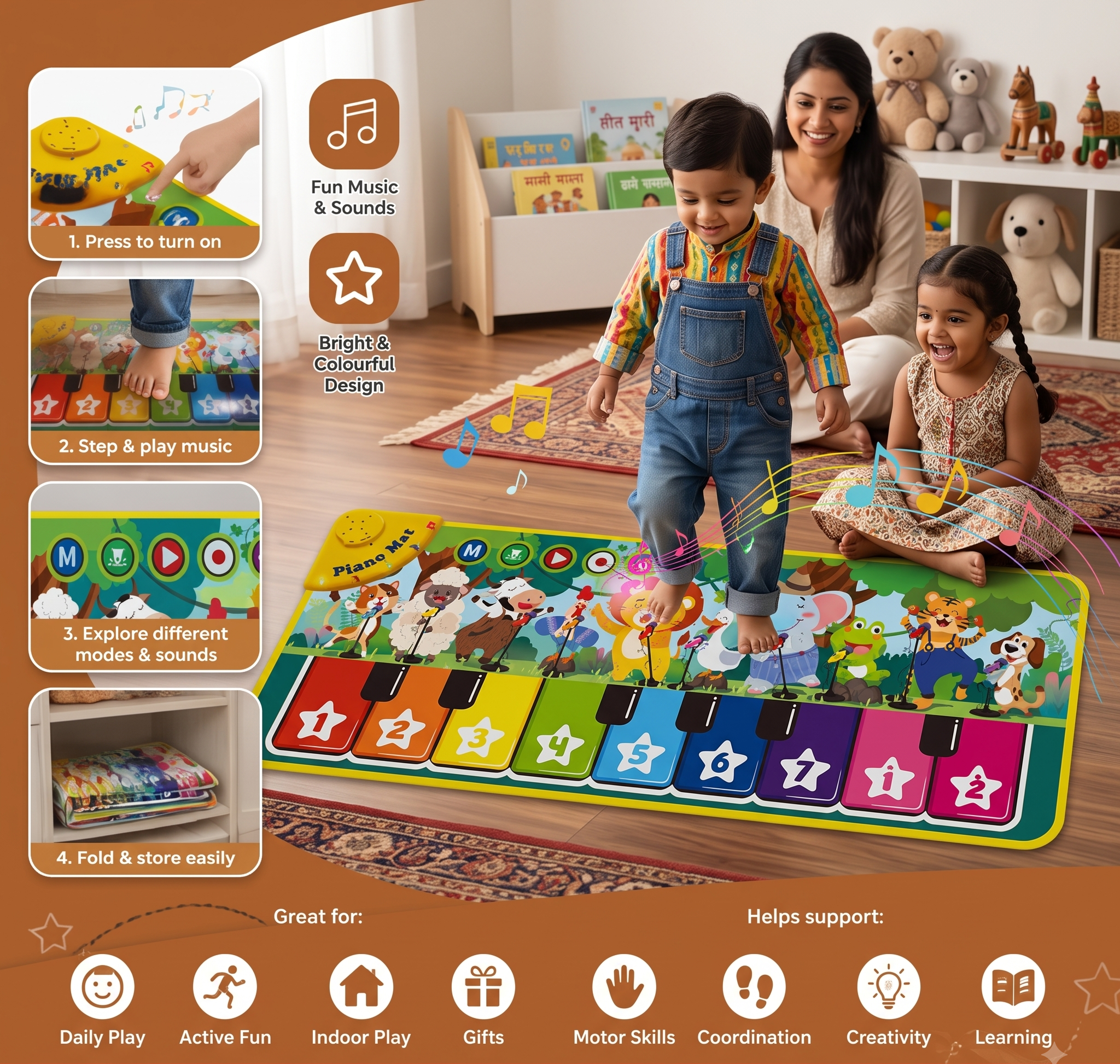 Interactive Musical Piano Play Mat | Boosts Creativity & Activity