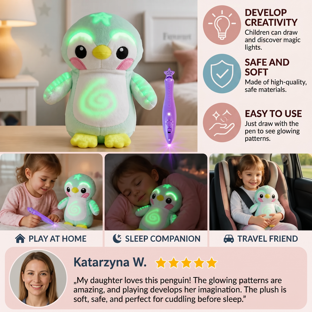Magic Plush Toys with a Glow Pen - Interactive Plush Toy with a Light Effect for Children