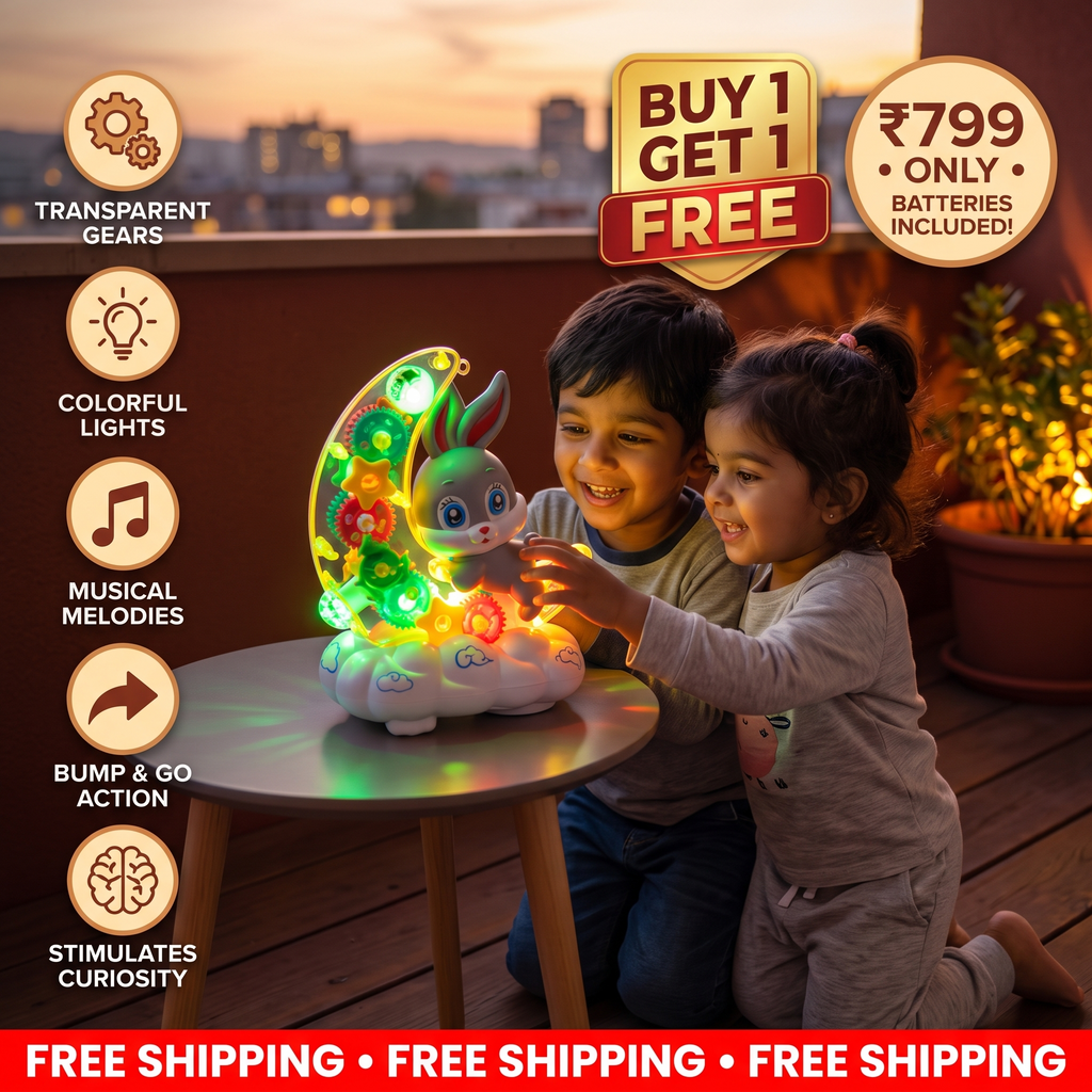 Light-Up Moon Bunny Toy – Transparent Gear Design with Music & LED Lights