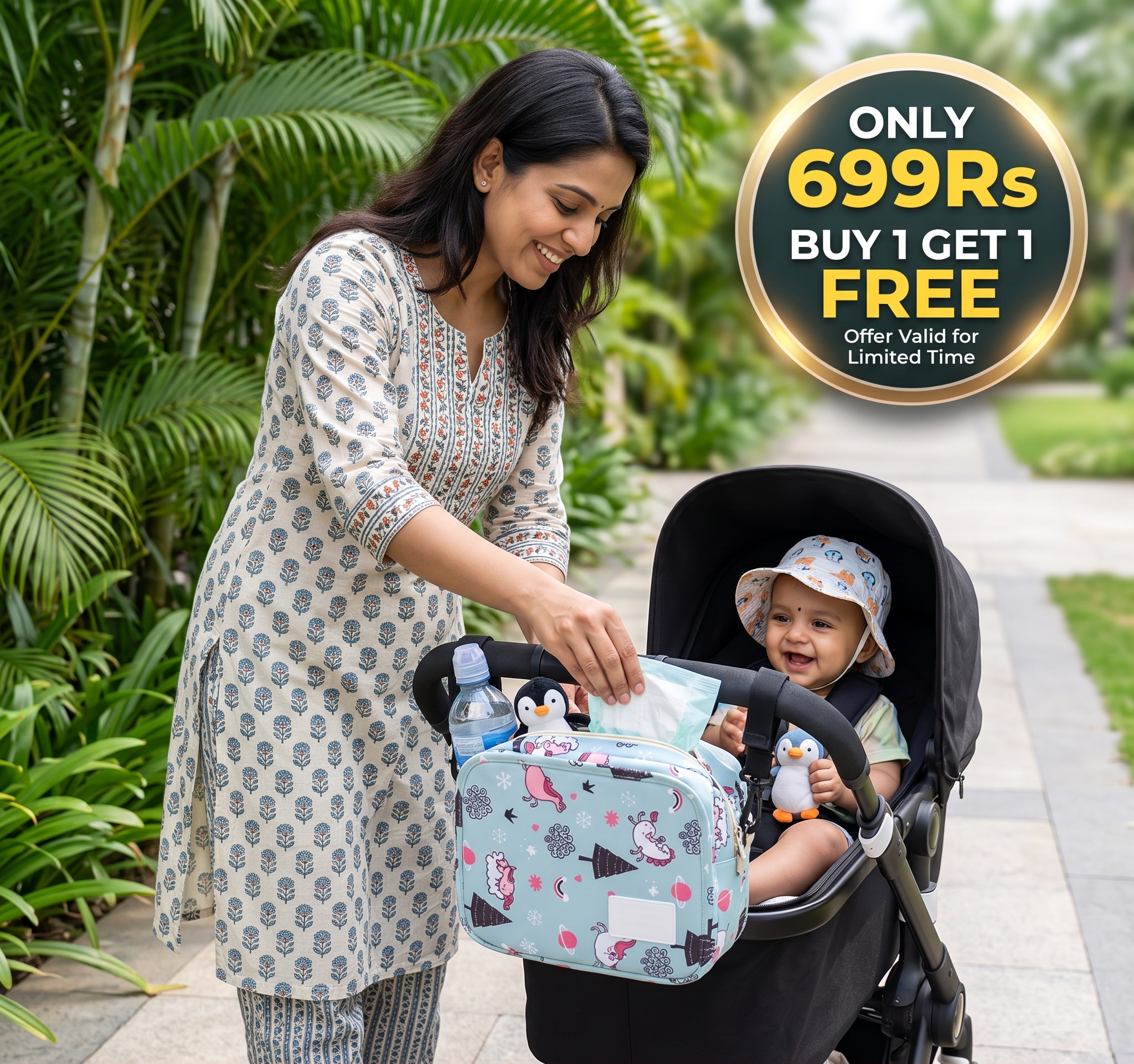 3in1 Stroller Organizer Bag – Waterproof Diaper Caddy with Insulated Pockets