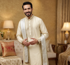 Silk Embroidered Kurta Set with Dupatta & Dhoti | Hand Embroidery