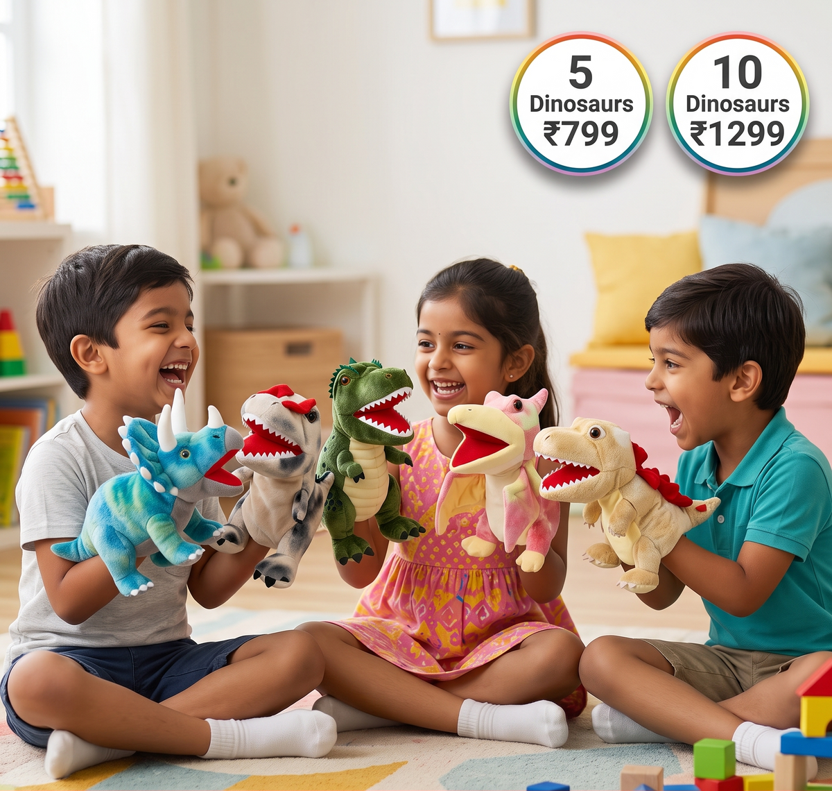 Dino Adventure Hand Puppet | Set of 5 Dinosaurs