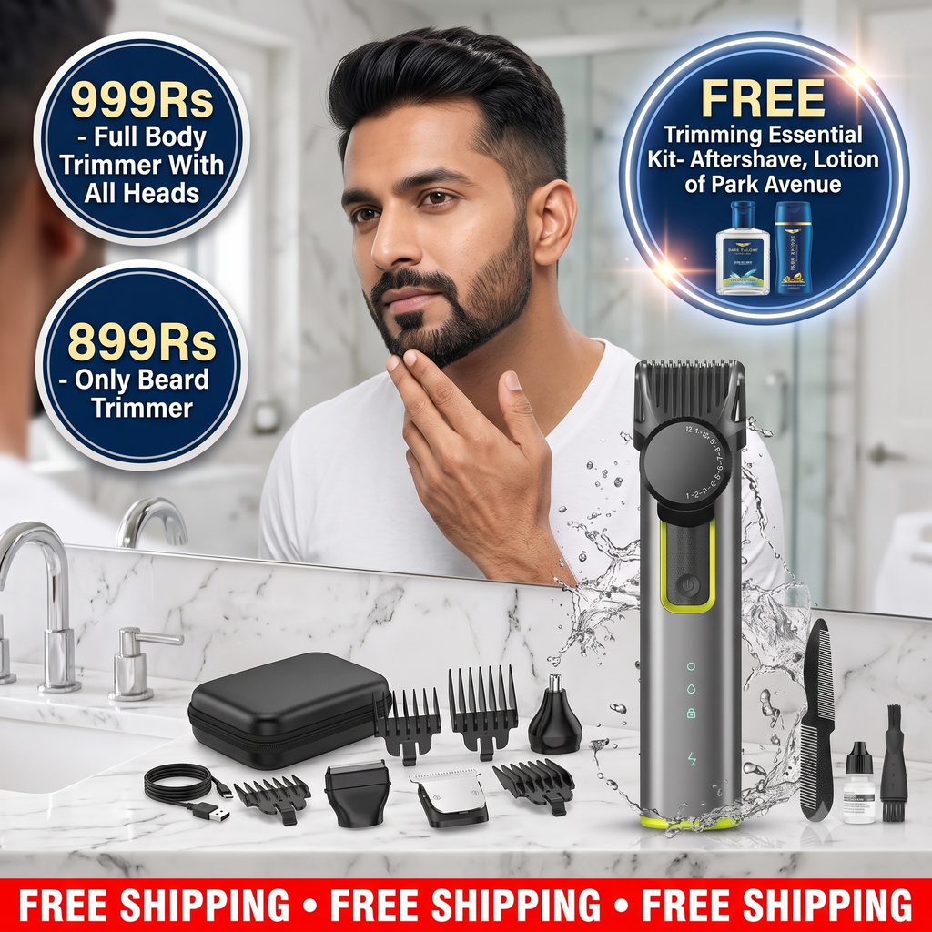 4-in-1 electric grooming set with replaceable trimmer heads | Full Body Grooming | 100% Cut-Free