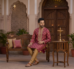 Wine Silk Kurta with Aligarhi Pant