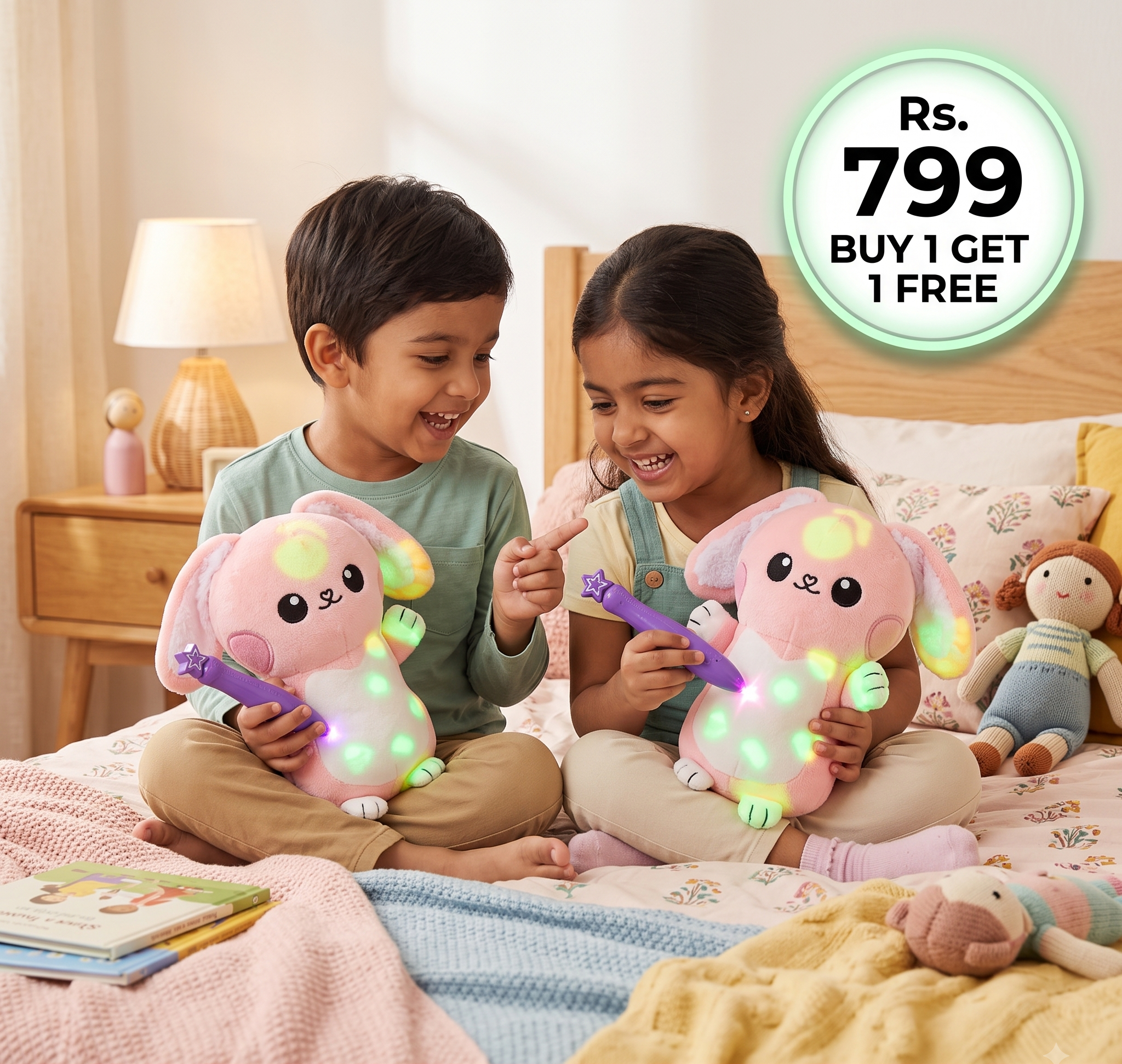 Magic Plush Toys with a Glow Pen - Interactive Plush Toy with a Light Effect for Children