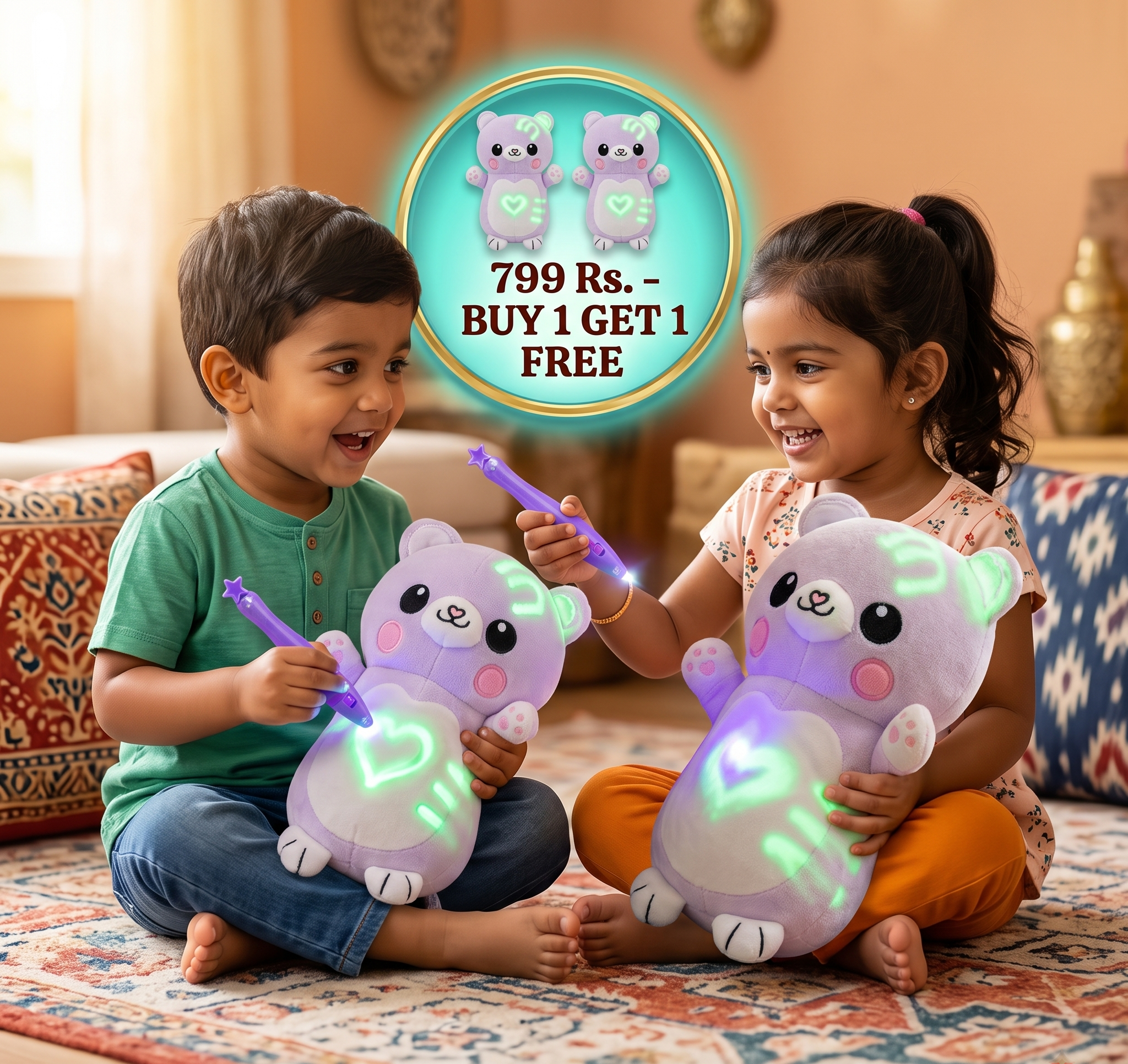 Magic Plush Toys with a Glow Pen - Interactive Plush Toy with a Light Effect for Children