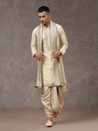 Silk Embroidered Kurta Set with Dupatta & Dhoti | Hand Embroidery