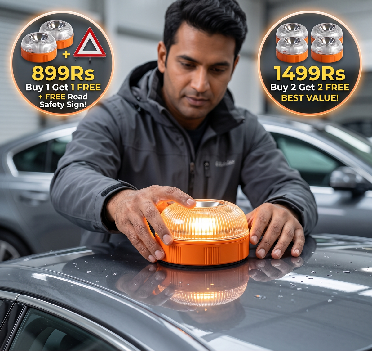 LED Road Emergency Light | With Road Safety Sign | Buy 1 Get 1 FREE