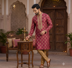 Wine Silk Kurta with Aligarhi Pant
