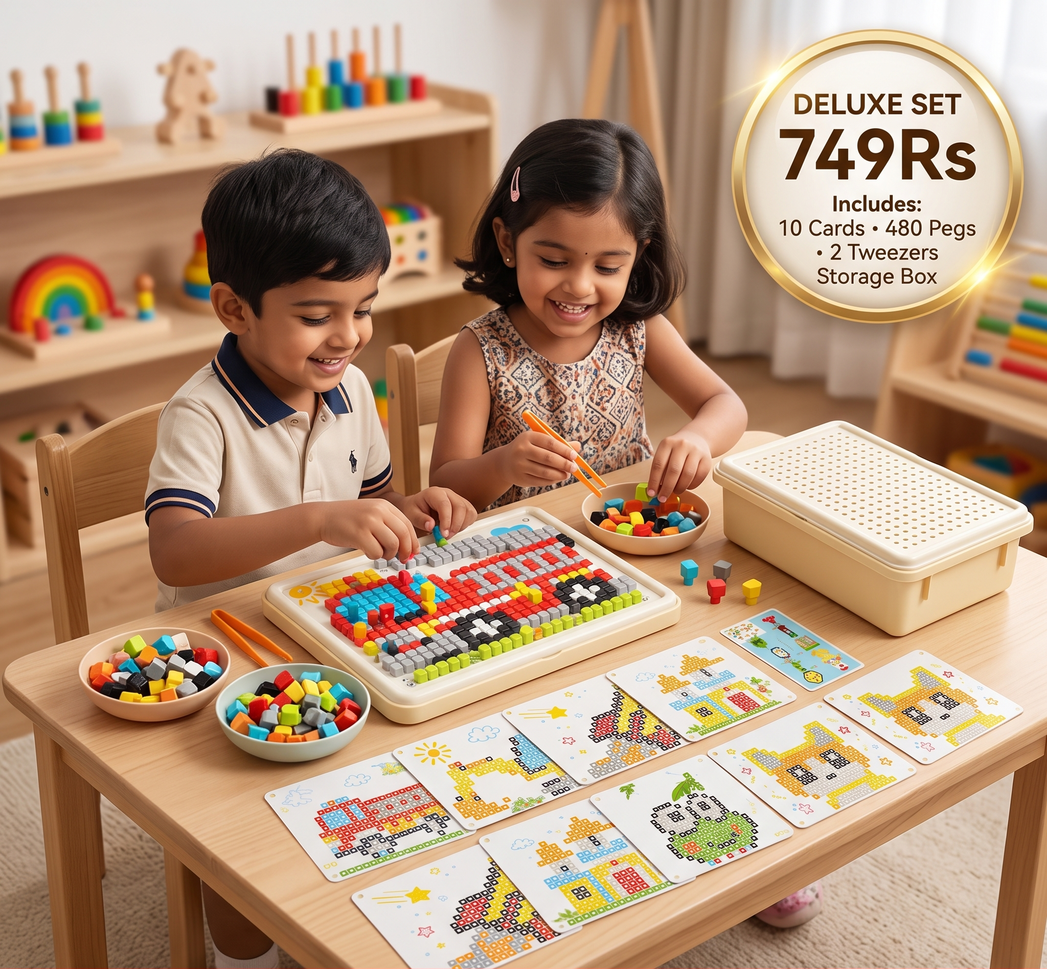 Montessori Learning Peg Mosaic Board | Develops Logical Thinking & Creativity