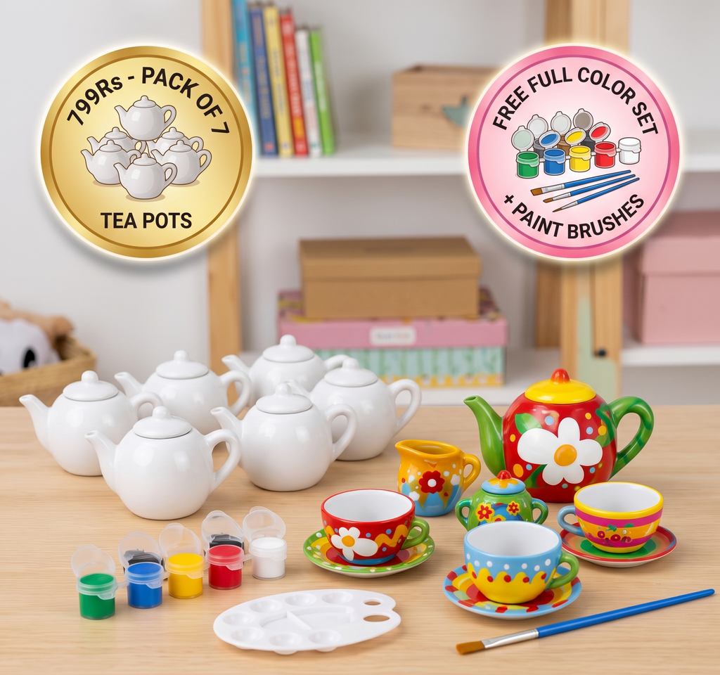 DIY Ceramic Tea Set Painting Kit for Kids | Boosts Creativity & Develops Motor Skills