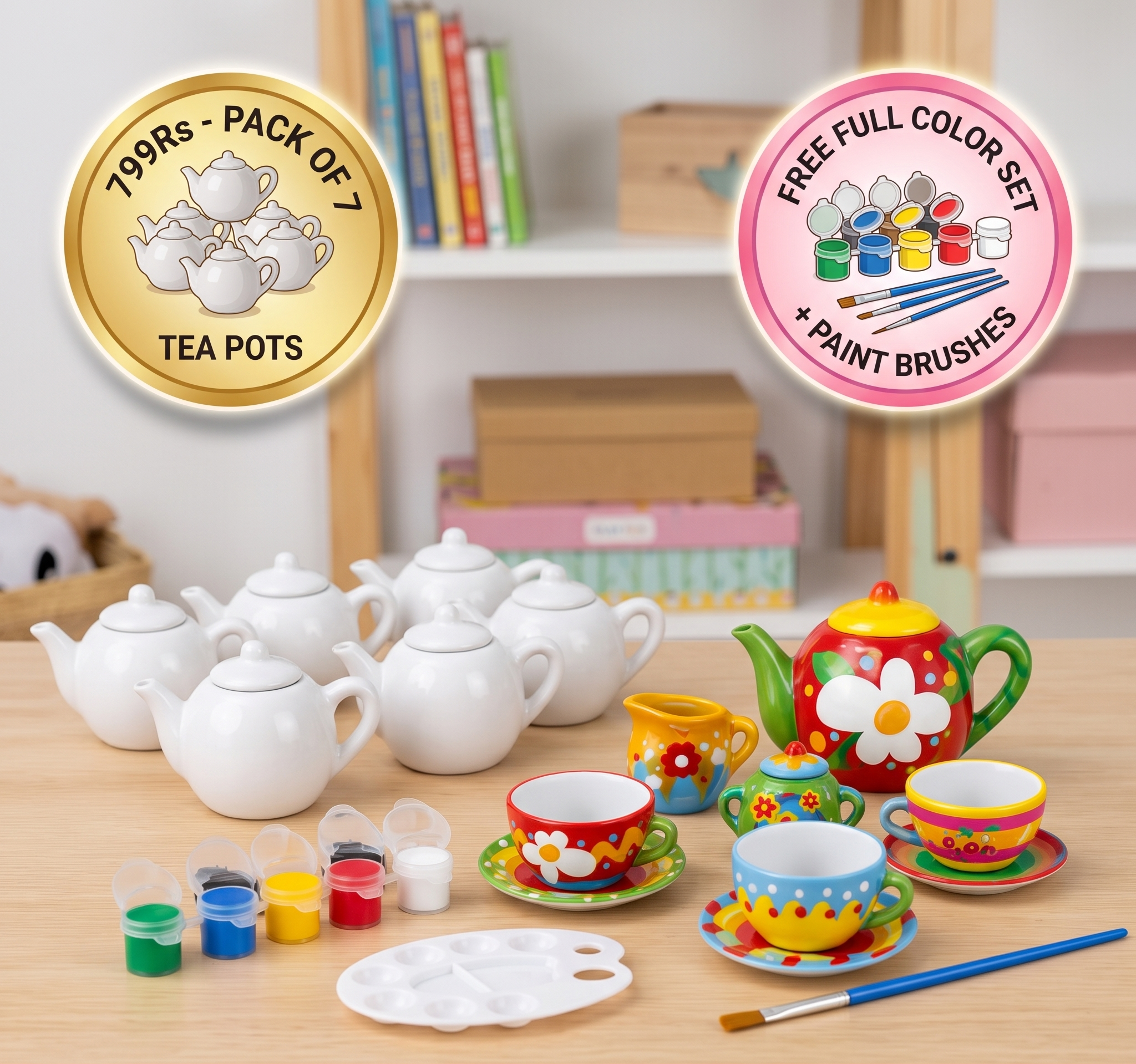 DIY Ceramic Tea Set Painting Kit for Kids | Boosts Creativity & Develops Motor Skills