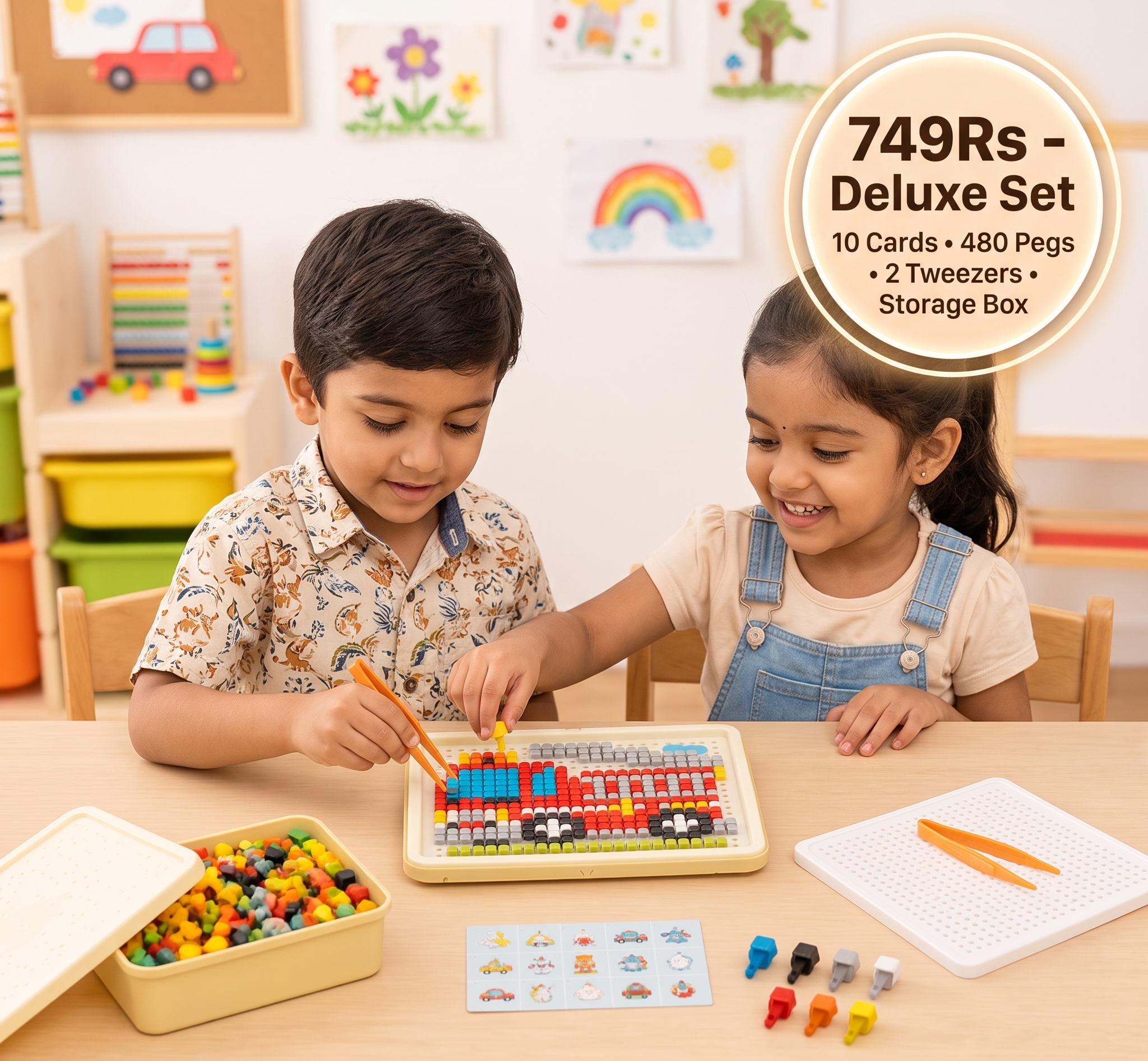 Montessori Learning Peg Mosaic Board | Develops Logical Thinking & Creativity