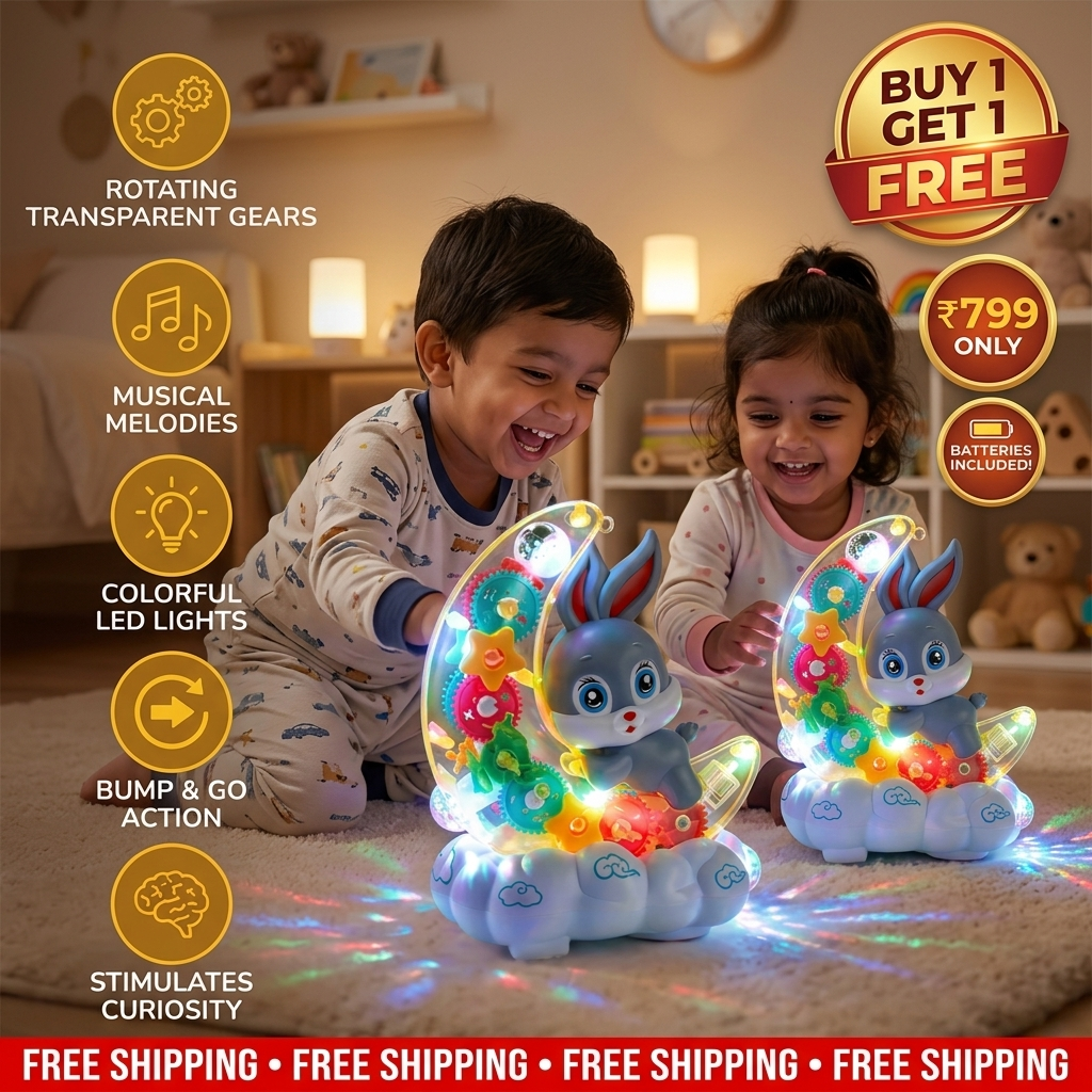 Light-Up Moon Bunny Toy – Transparent Gear Design with Music & LED Lights