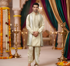 Silk Embroidered Kurta Set with Dupatta & Dhoti | Hand Embroidery