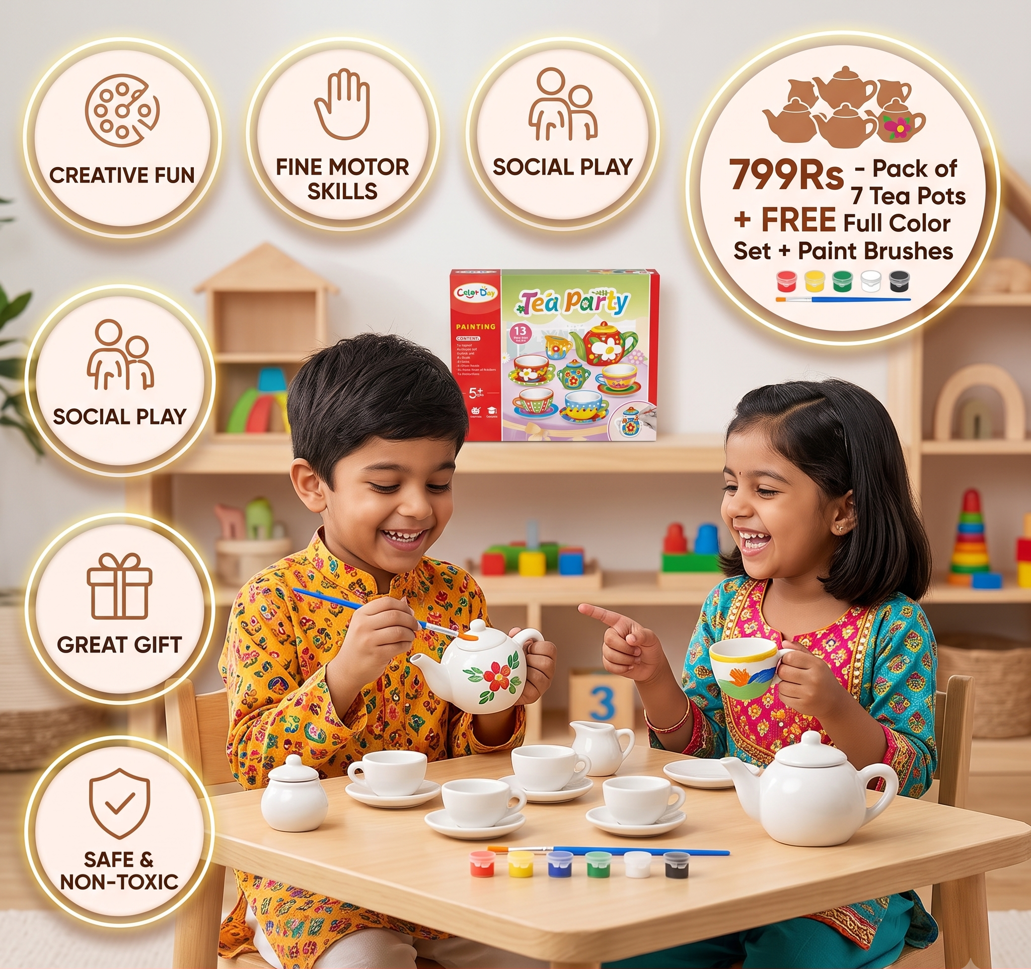 DIY Ceramic Tea Set Painting Kit for Kids | Boosts Creativity & Develops Motor Skills