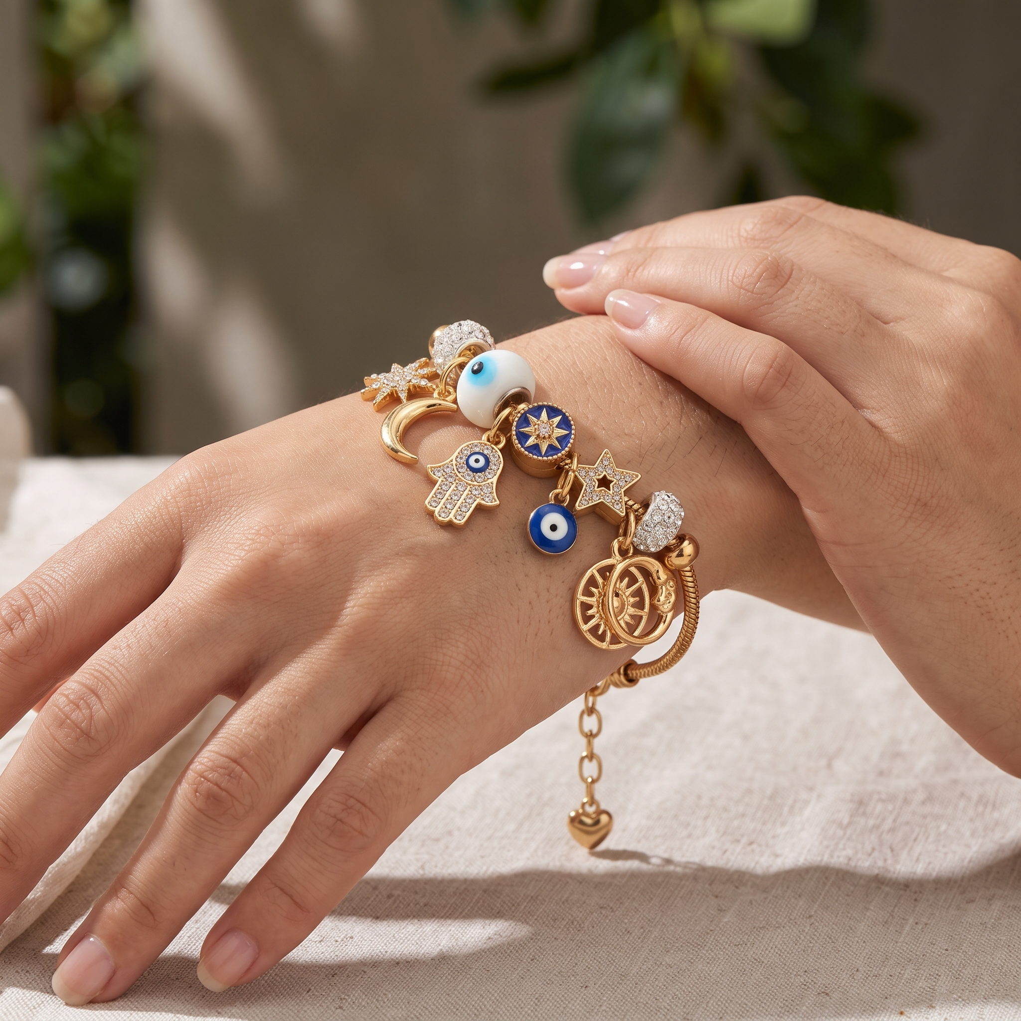 Evil Eye Hamsa Hand Charm Bracelet