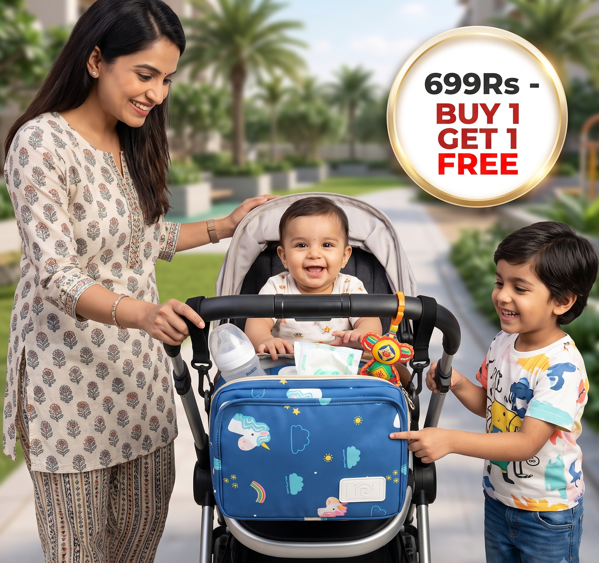 3in1 Stroller Organizer Bag – Waterproof Diaper Caddy with Insulated Pockets