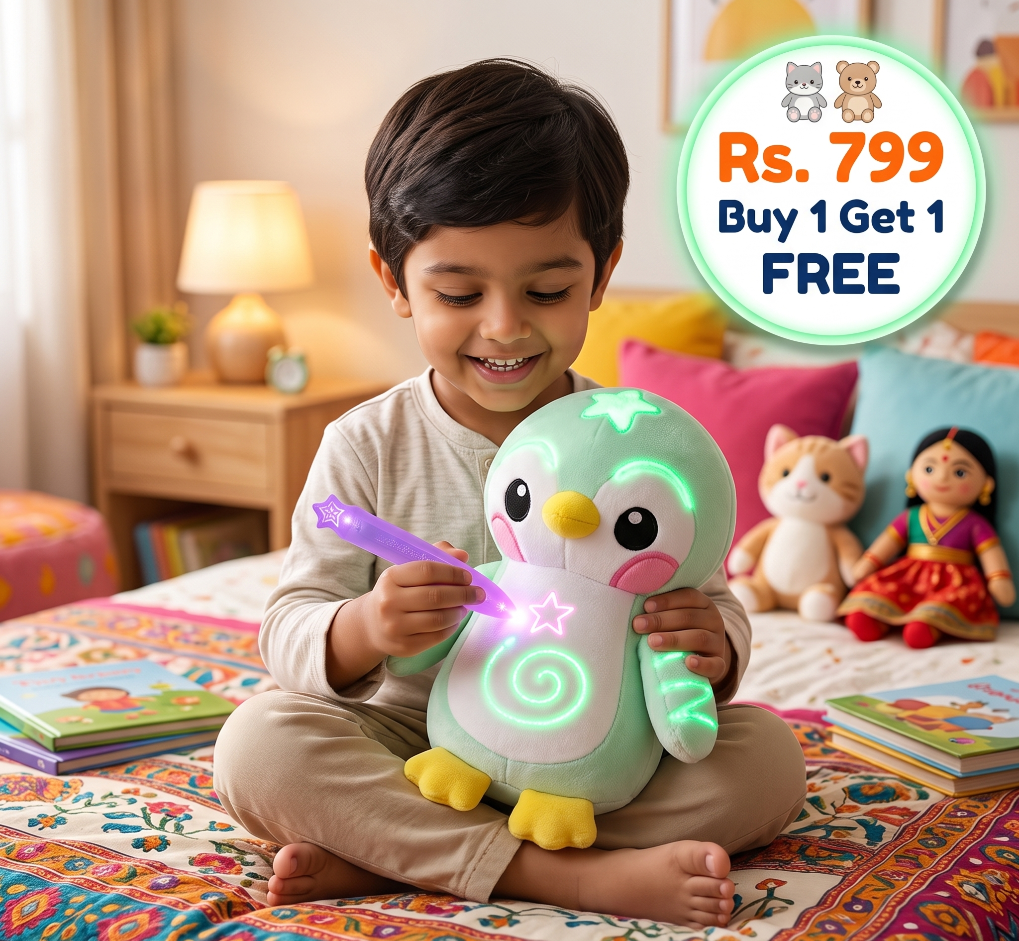 Magic Plush Toys with a Glow Pen - Interactive Plush Toy with a Light Effect for Children