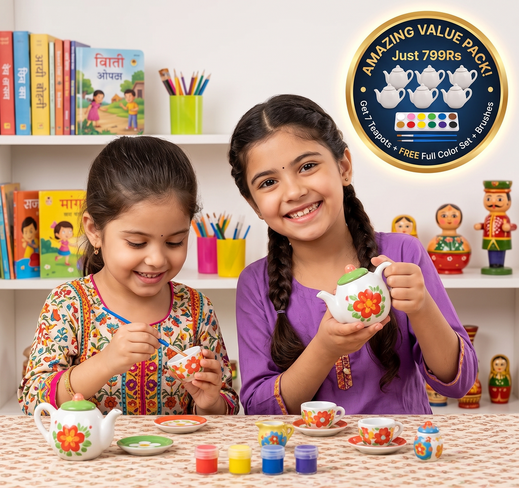 DIY Ceramic Tea Set Painting Kit for Kids | Boosts Creativity & Develops Motor Skills