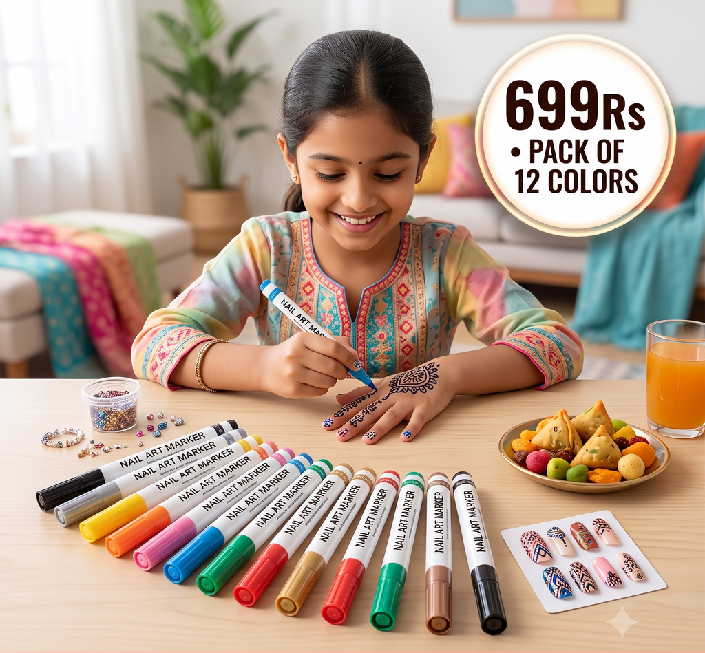 Kids Nail Art Set With Precision Tip | Pack of 12 Colors