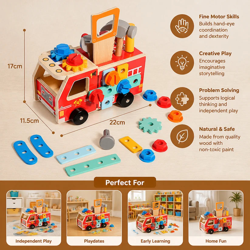 Montessori Wooden Firefighter Tool Box & Building Set | Develop Craft Skills & Creativity