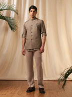 Dark Fawn Rose Embroidery Bandi Shirt for Men