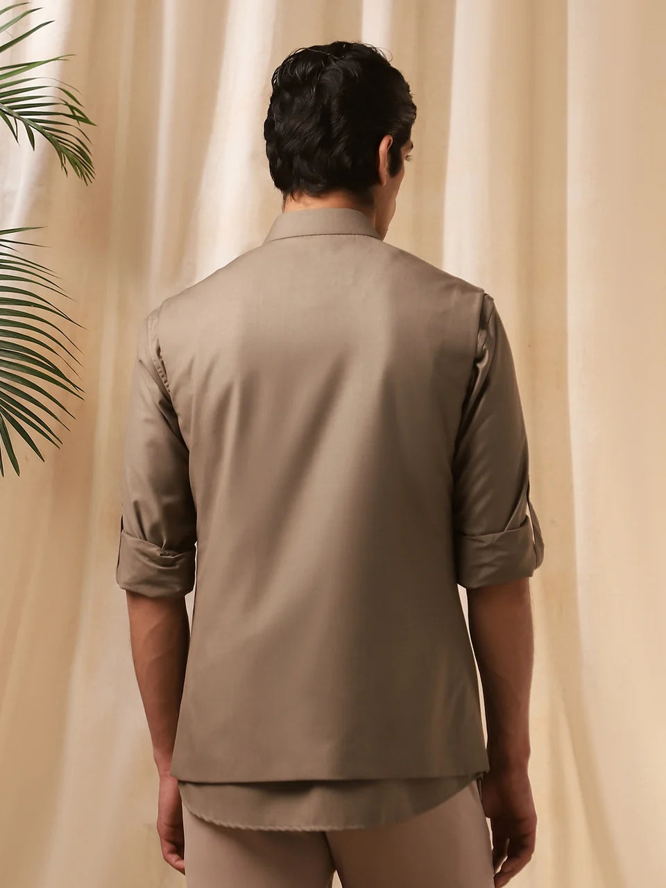 Dark Fawn Rose Embroidery Bandi Shirt for Men