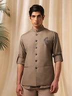 Dark Fawn Rose Embroidery Bandi Shirt for Men