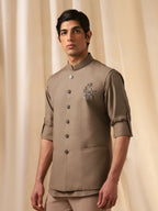 Dark Fawn Rose Embroidery Bandi Shirt for Men